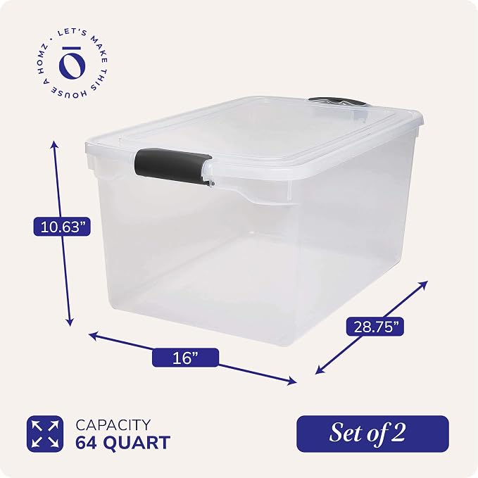 HOMZ Clear Plastic Storage Bin with Secure Latch, 64 Qt, 2 Pack | Heavy-Duty Stackable Containers for Home, Office, and Garage Organization - Image 4