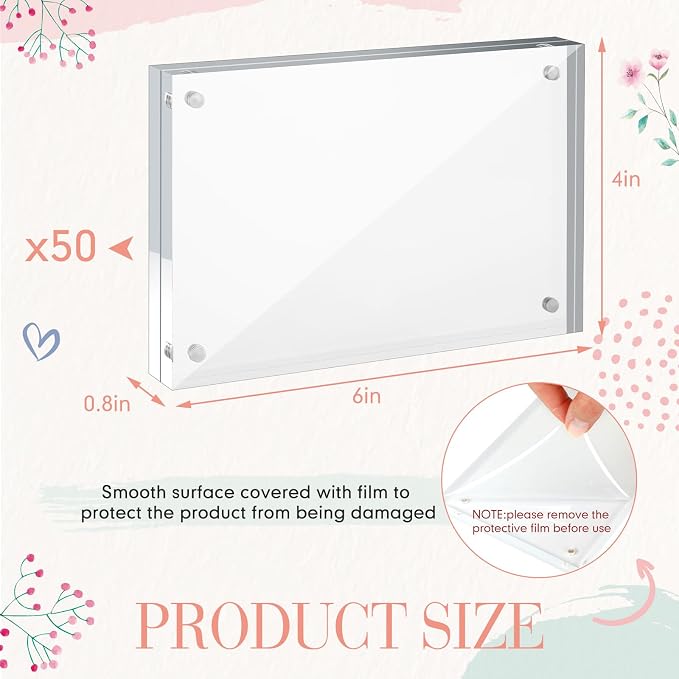 Handepo 50 Pack 4 x 6 Acrylic Picture Frames Bulk Clear Acrylic Magnetic Photo Frames 20mm Thick Double Sided Frameless Freestanding Display for Photos Cards Bedroom Living Room Home Office - Image 2