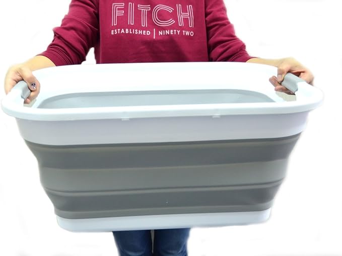 SAMMART 41L (10.8 gallon) Collapsible Plastic Laundry Basket-Foldable Pop Up Storage Container/Organizer-Portable Washing Tub-Space Saving Hamper, Water capacity: 32L (8.4 gallon) (Rectangular, Grey) - Image 7