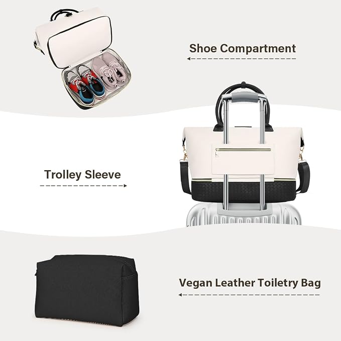 Leather Weekender Bags for Women, Travel Duffel Bag PU Overnight Bag Carry On Tote Bag with Shoe Compartment Wet Pocket - Image 3
