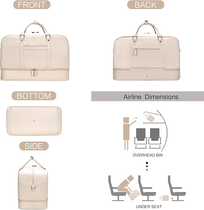 Large 4-in-1 Leather Duffle Bag for Travel Weekender Overnight Hospital Gym Bag for Men & Women, Carry On Airline Approved Personal Item Duffel Garment Bag Luggage with Shoe Compartment & Toiletry Bag - Image 4