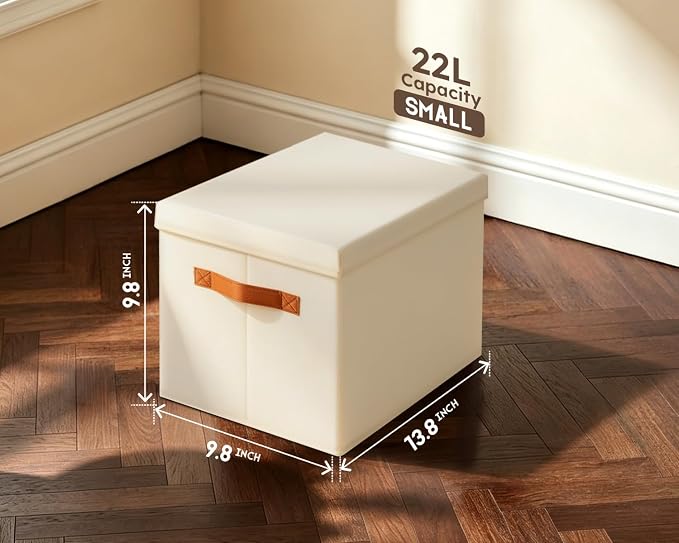 Storage Bins with Lids - Fabric Storage Baskets for Shelves, 4 Pack Foldable Decorative Boxes with Handles, Stackable Organizer Bins for Home, Nursery, Dorm, Beige - Image 7