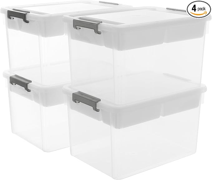 Citylife 32QT 4Packs Clear Craft Organizers and Storage Box with Tray | Stackable Art Supply Organizer Storage Bins with Lids for Beads, Markers, Sewing, Tools, Clothes, Files, Office Supplies by CITYLIFEHomeOrganization