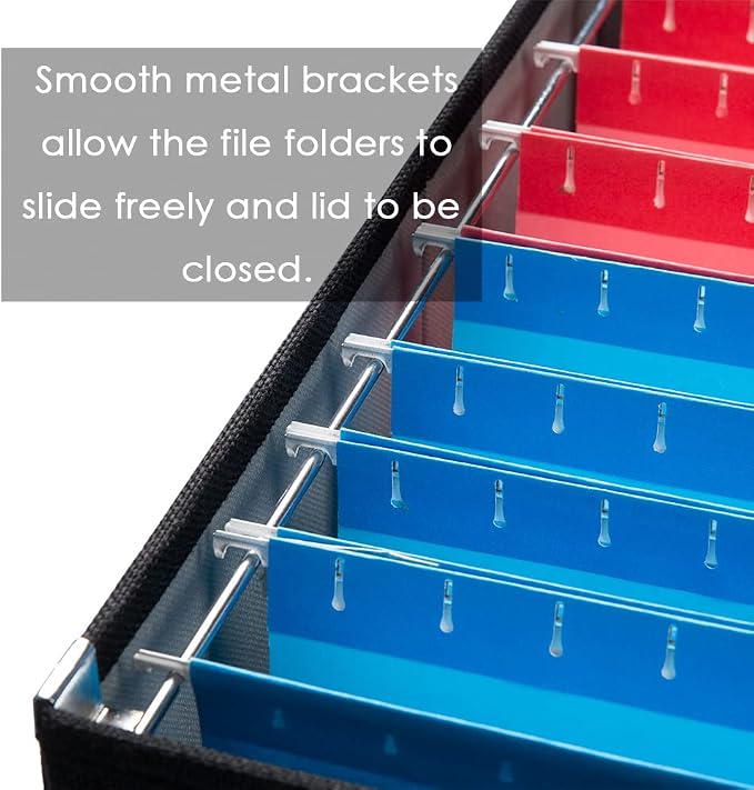 File Organizer Box - Set of 1 Collapsible Decorative Linen Filing Storage Hanging File Folders with Lids Office Cabinet Letter/Legal Size Black (17x14x11.2 inch) - Image 4