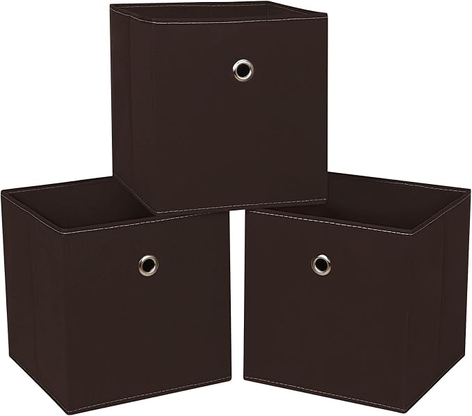Foldable Storage Cubes Bins ,11 Inch Cloth Storage Cube Fabric Storage Box Cubes Organizer Baskets with Dual Handles for Home Organizer Set of 3 (Brown) by NieEnjoy