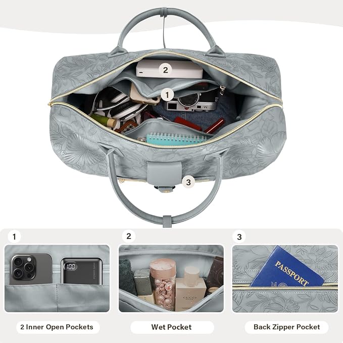 Leather Weekender Bags for Women, Travel Duffel Bag PU Overnight Bag Carry On Tote Bag with Shoe Compartment Wet Pocket - Image 2