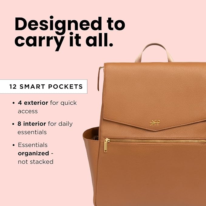 Freshly Picked Classic Diaper Bag II Backpack – Premium Vegan Leather, Large Capacity Baby Bag with Changing Pad, Stylish & Functional for Moms & Dads, Butterscotch - Image 3