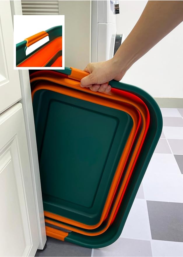 SAMMART Collapsible Plastic Laundry Basket with Handle/Foldable Pop Up Storage Hamper/Portable Laundry Organizer-Space Saving Washing Tub/Household Storage (Teal Green/Autumn leaf, 42L) - Image 8