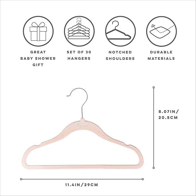 3 Sprouts Velvet Baby Hangers - Non-Slip Hangers for Infant and Toddler Clothes - Slim Space-Saving Design with Nordic Colors for Nursery - 30 Pack - Pink - Image 2