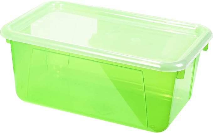 Storex Small Cubby Bins – Plastic Storage Containers for Classroom with Non-Snap Lid, 12.2 x 7.8 x 5.1 inches, Tint Green, 5-Pack (62483A05C) - Image 2