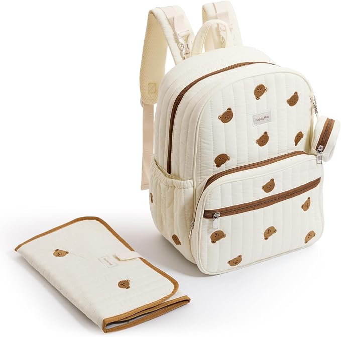 Large Diaper Bag Backpack with Changing Pad, Insulated Bottle Pockets, Travel & Hospital Bag for Mom & Dad (Large - Beige Bears) - Image 7
