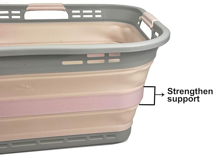 SAMMART 42L (11 Gallon) Collapsible Plastic Storage Basket - Foldable Pop Up Storage Container - Portable Laundry Organizer - Space Saving Hamper (Pink+Lake Green, 42L (Style A)) - Image 3