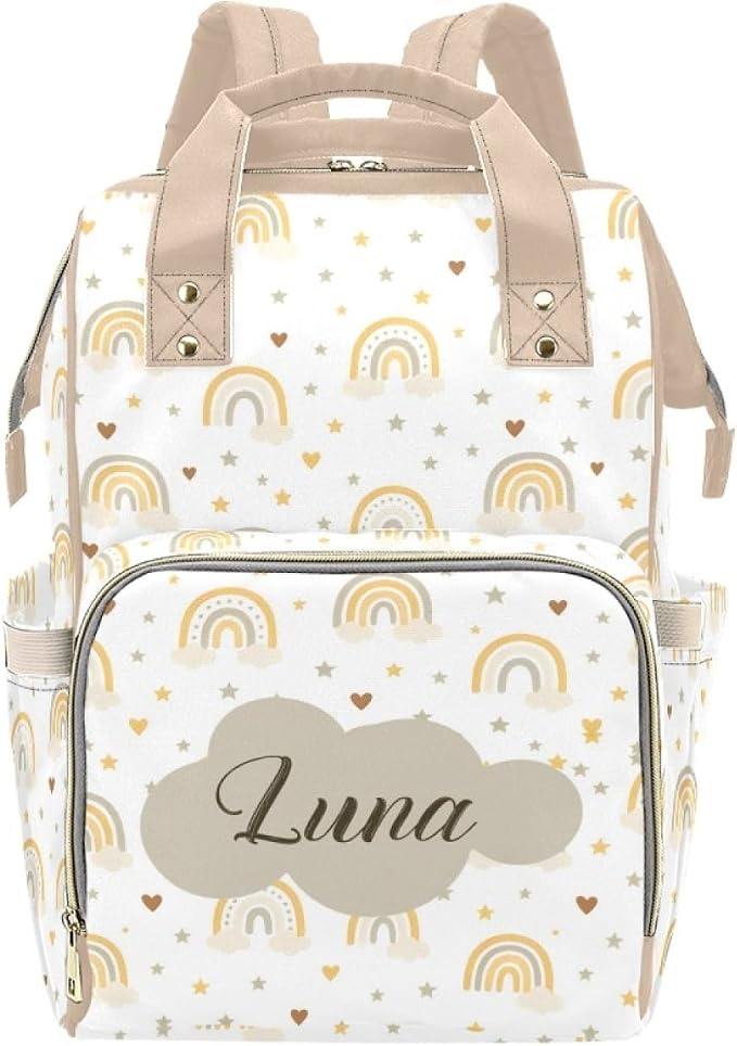 Custom Name Diaper Bag Backpack – Boho Rainbow Personalized Baby Nappy Bag with Insulated Bottle Holders – Waterproof Large Capacity Travel Backpack Gift for Parents by Unknown