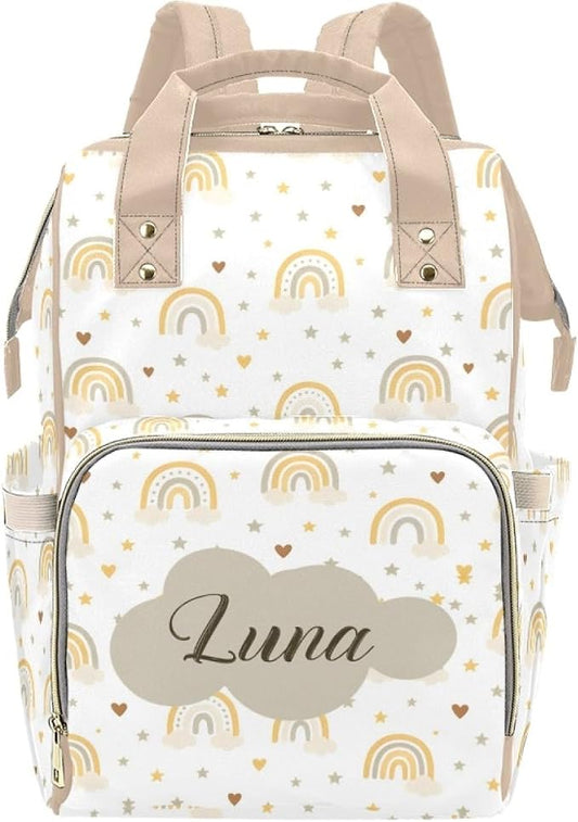 Custom Name Diaper Bag Backpack – Boho Rainbow Personalized Baby Nappy Bag with Insulated Bottle Holders – Waterproof Large Capacity Travel Backpack Gift for Parents by Unknown