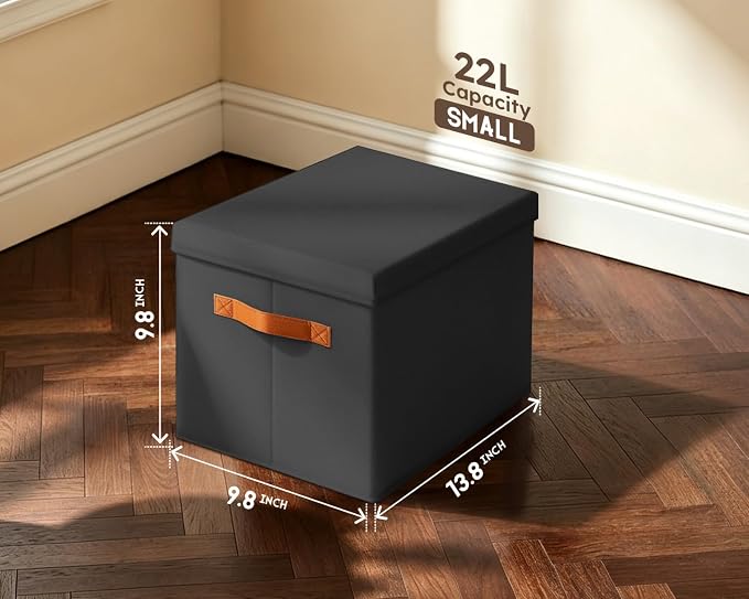 Storage Bins with Lids - Fabric Storage Baskets for Shelves, 6 Pack Foldable Decorative Boxes with Handles, Stackable Organizer Bins for Home, Nursery, Dorm, Black - Image 7