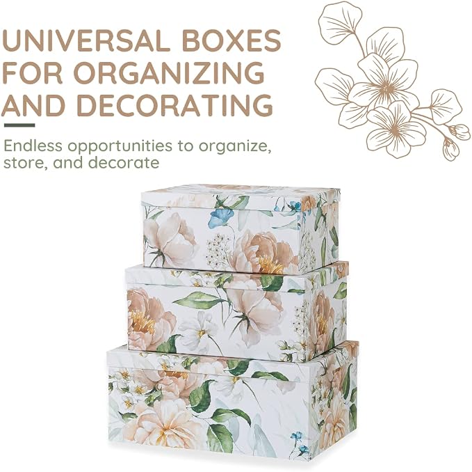 Soul & Lane - Floral Revival Decorative Storage Boxes with Lids, Set of 3 | Large Nesting Cardboard Keepsake Boxes for Memories, Photos and Gifts, Pretty Decorated Floral Containers for Organizing - Image 2