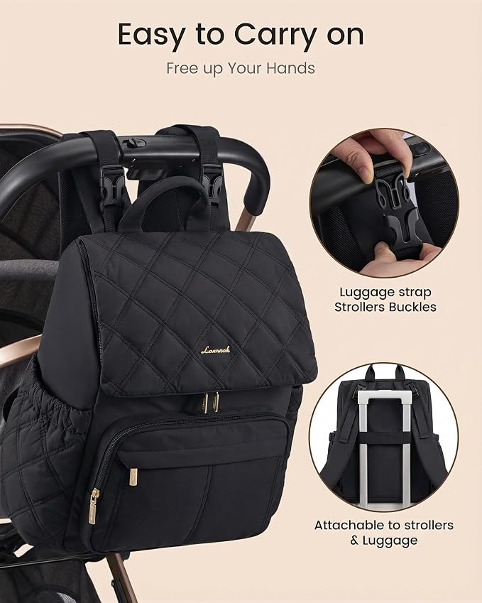 LOVEVOOK Diaper Bag Backpack With Pocket For Large Capacity Cup,Multi-Function Baby Travel Bag For Mom Dad,Waterproof Baby Bag for Boys Girls with Changing Pad,Insulated Bag,Stroller Straps,Black - Image 7