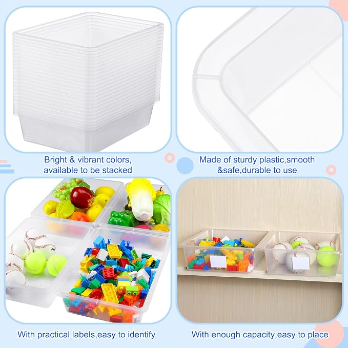 24 Pack Classroom Storage Bins,14 x 10 x 3 Inch,Clear | Plastic Cubby Organizer Bins with Labels, Classroom Stackable Storage Bins, Clear Book Toy Organization, Cubby Bins Bulk - Image 3
