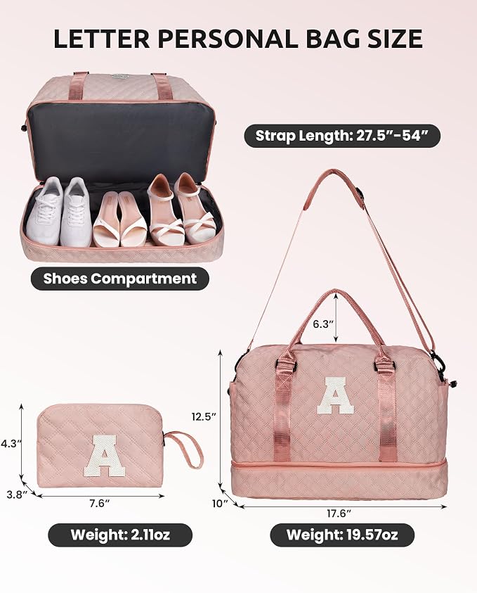 Gifts for Teenage Girls-Personalized Weekender Travel Bag | Bachelorette with Monogram, Girls Duffle Bag with Shoulder Strap, Overnight Bags for Women-Sweet 16 Gifts for Girl (Letter W) - Image 2