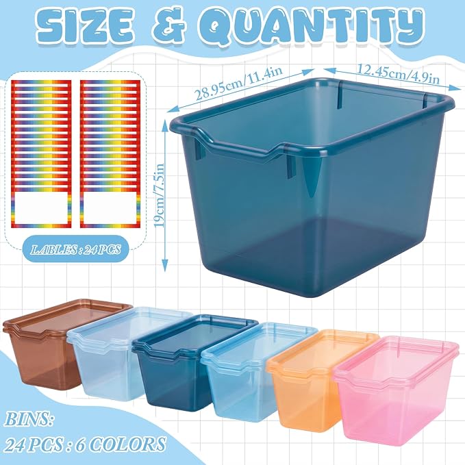 Funrous 48 Pack Plastic Cubby Bins for Classroom, Stackable Storage Bins with Rainbow Labels and Handles Cubby Organizer Containers for Teacher Supplies Home Office Daycare and Playroom (Blue) - Image 2