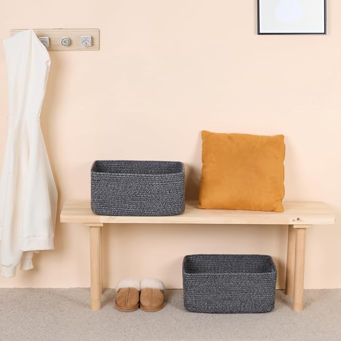 MiniArk Large Storage Baskets for Organizing, 17 x 13 x 7.5” Closet Shelf Baskets for Clothes Blanket Towels, Baby Nursery, Toy Bins Box, Woven Rope Baskets, 4 Packs Dark Gray - Image 6