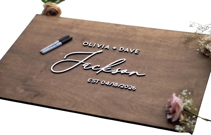 Personalized Last Name Guest Book, Unique Guest Book Sign, Custom Alternative Guest Book, Wooden Guest Book, Wedding Ceremony Guestbook Sign (Design 3) by Obsidian+Home+Creations