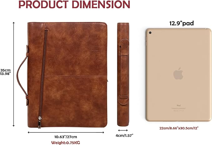 AZXCG Portfolio with Handle,Leather Padfolio for Men,Business Padfolio Organizer for Women,Portfolio Binder with Pockets Letter Size A4 Writing Pad Notepad - Image 3