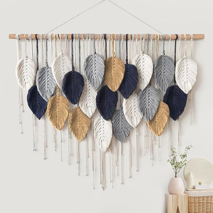Alynsehom Large Macrame Wall Hanging, Boho Handmade Leaf Feather Bohemian Woven Tapestry, Chic Wall Art Home Decor for Bedroom Living Room Nursery Apartment Decorations(39" W x 29.5" L) by AlynsehomCreateaBetterLife