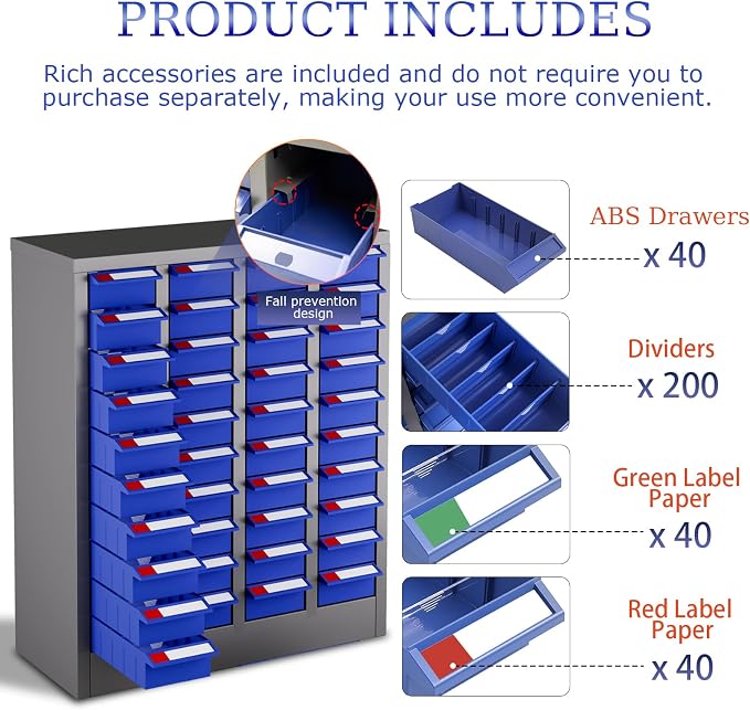 40-Drawer Parts Cabinet, Bolt Organizer with ABS Drawers & Dividers, Steel Bolt Bins, Nut and Bolt Organizer for Garage, Workshop, Home and Office (40 Drawer) - Image 6