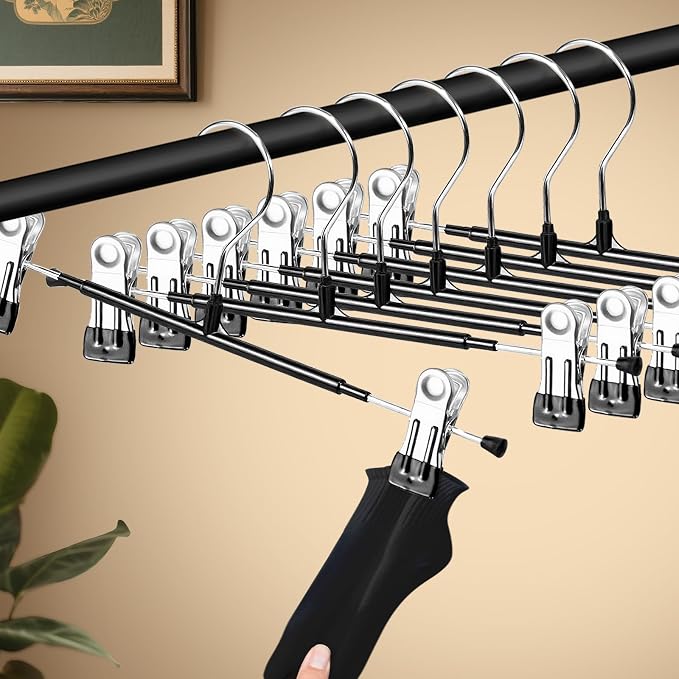 HUADYMEET 14 Inch Heavy Duty Pants Skirt Hangers with Clips,Black,100 Pack | Metal,Space Saving,Adjustable,Hanger for Jeans Shorts Clothes Slacks Trousers,For Adult Men Women Children, Non Slip - Image 3