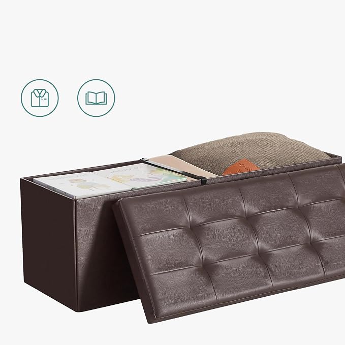SONGMICS MAZIE Collection - 43 Inches Storage Ottoman Bench with Flipping Lid, Storage Chest with Iron Frame Support, Load 660 lb, for Living Room, Bedroom, Synthetic Leather, Brown ULSF75BR - Image 8