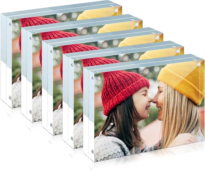 ILYXY Picture Frame, 5 Pack Acrylic 3.5x5 - Magnetic, Double Sided, Free Standing, UV Protection, 20mm Thick Frameless Clear Picture Frames by ILYXY