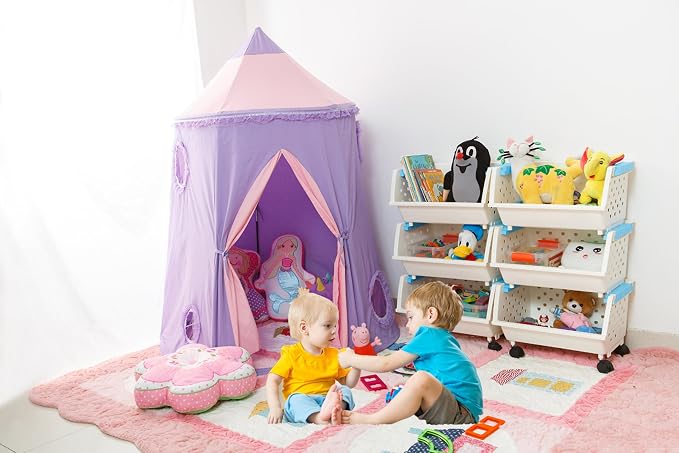 Toys Chest Large Baskets Storage Bins Organizer with Wheels For Kids Can Move EverywhereNatural/Primary (Primary Collection)(6 White) - Image 5