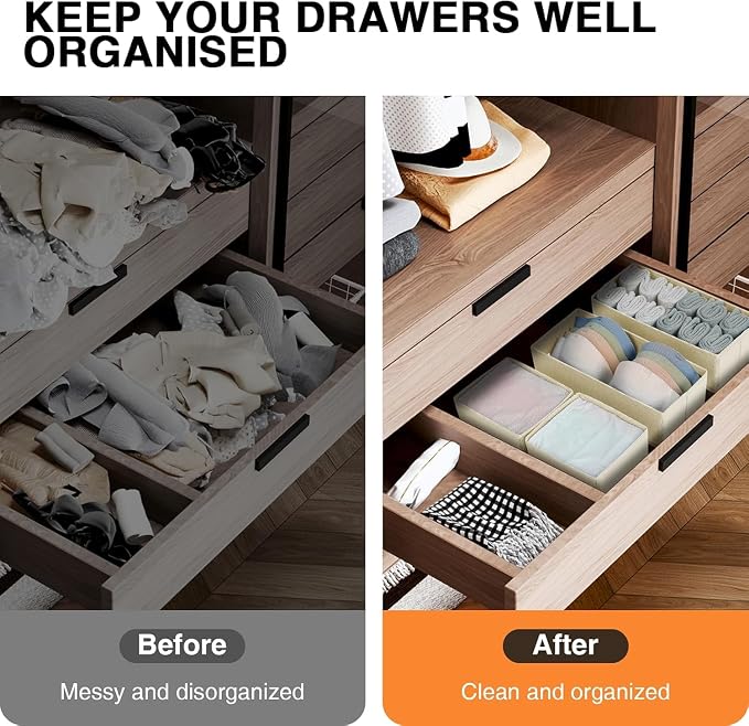 DIMJ Drawer Organizer Clothes 6 Pack - Foldable Baby Organizers and Storage & Dresser Organizer for Bedroom, Closet - Nursery Organization Dresser Dividers for underwear, Sock,Bra, Belt, Tie, Beige - Image 5