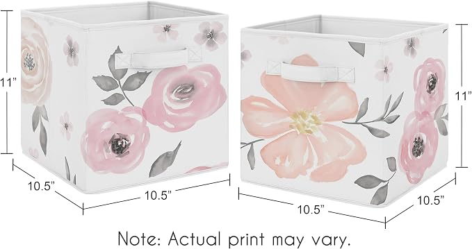 Sweet Jojo Designs Set of 2 Collapsible Fabric Storage Cubes (Pink/Grey Boho Floral) for Girls, Baby, Kids, Childrens Foldable Bins Organizer Boxes Toys (Watercolor, Flower, Elegant Rose, Farmhouse) - Image 3