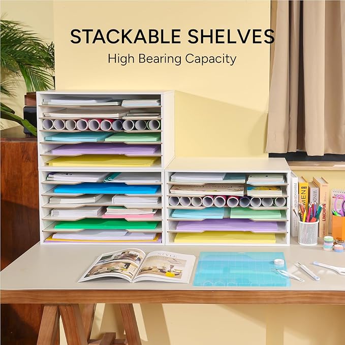 12x18 Construction Paper Organizer, 6-Tier Literature Organizer | Larger Size Wooden Desktop File Organizer for Home and Classroom, Stackable and Adjustable Paper Sorter for Office - Image 5