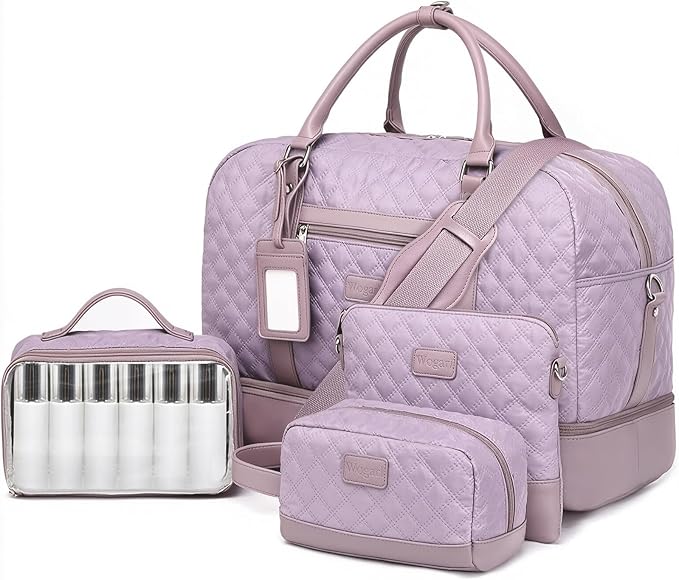 4PCS Weekender Bags for Women Large Overnight Weekend Travel Duffel Bags | Travel Bag Carry-on Tote Hospital Bag with Shoe Compartment Crossbody Toiletry Bag for Travel Business Gym Water Resistant by Wogarl