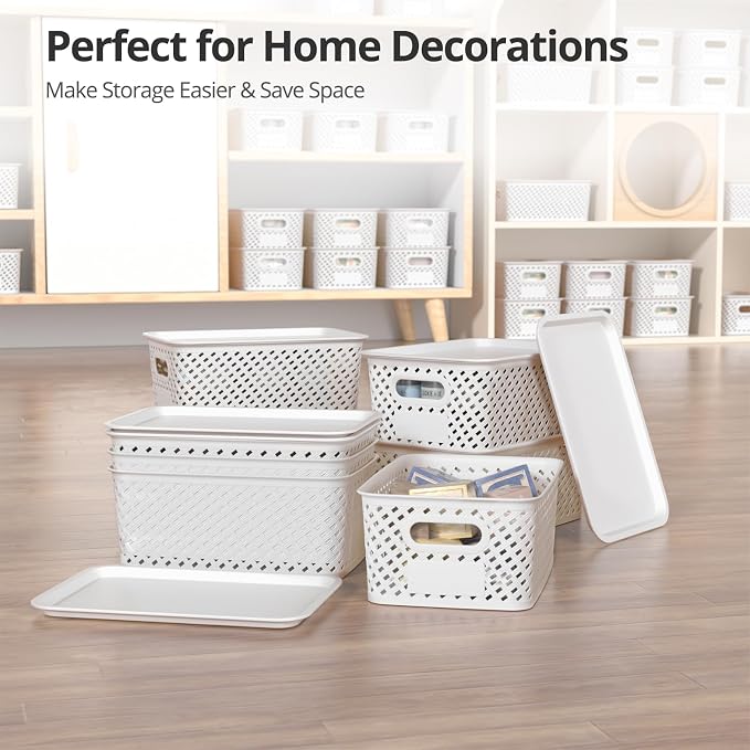 Plastic Storage Bins with Lid, Stackable Small Box Basket for Organizing and Containers for Shelves Drawers Desktop Closet Playroom Pantry Classroom Office Home, 8-pack 10.2x7.2x4.1 Inch, White - Image 7