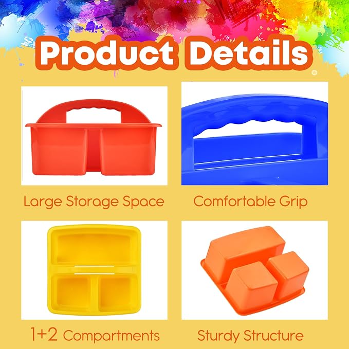 ALINK Plastic Classroom Caddy Organizer with Handle, 6-Pack 3 Compartments, Teacher Supply Storage Caddy for Classroom Organization, Table, Desk, Office, Craft Art for Kids - Assorted Colors - Image 4