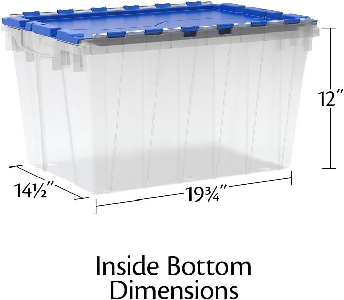 Akro-Mils KeepBox 12 Gallon Storage Container, Nesting and Stackable Plastic Storage Box with Lid Attached, Clear Tote for Garages, Closets, and Moving, 21-1/2" x 15" x 12-1/2", Clear/Blue, 6-Pack - Image 3