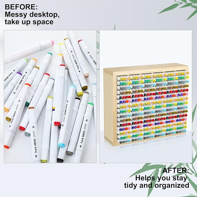 DoubleFill Wooden Marker Organizer for 360 Marker Storage Art Pens Storage Rack Watercolor Brushes Pens Color Pencils Organizer Holder for Desk - Image 4