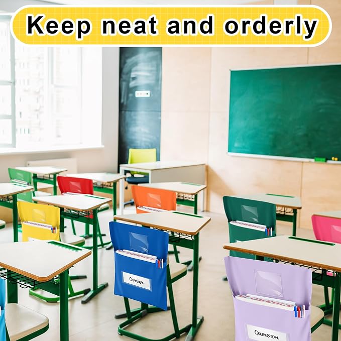 Yeyeplum 24 Pcs Chair Pockets for Classroom Chairback Pocket Chart 14 x 18 Inch Desk Organizer Pocket Chair Bag for Seat Kindergarten School Classroom(Bright,Novel) - Image 6
