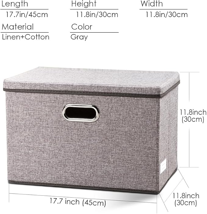 Large Foldable Storage Bin with Lid [1-Pack] Linen Fabric Decorative Storage Box Organizer Containers Basket Cube with Handles Divider for Bedroom Closet Office Living Room (17.7x11.8x11.8) - Image 5