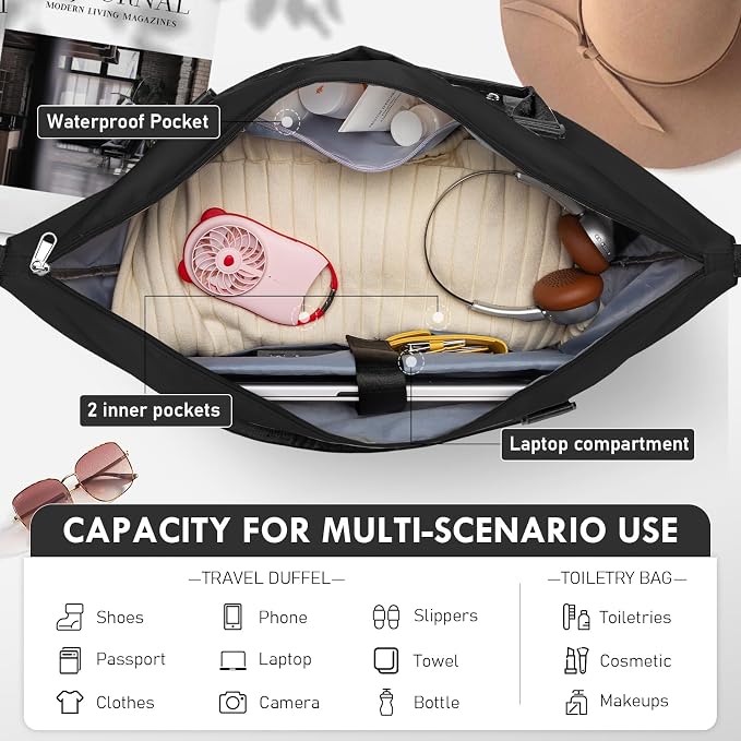 WOOMADA Weekender Overnight Bag for Women, Shoulder Travel Duffel with Shoes Compartment,Gym Bag with Toiletry Bag - Image 4