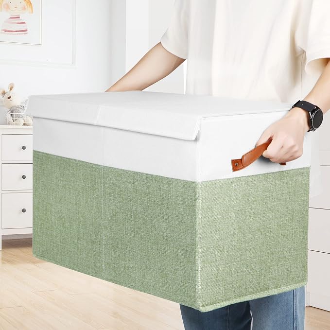 Large Toy Storage Box with Lid, Toy Chest Bin Boxes Basket with Dividers | Sturdy Toy Organizer Bin for Kids, Boys, Girls, Nursery, Living Room, Bedroom, Playroom 25"x13" x16" (Green and White) - Image 6