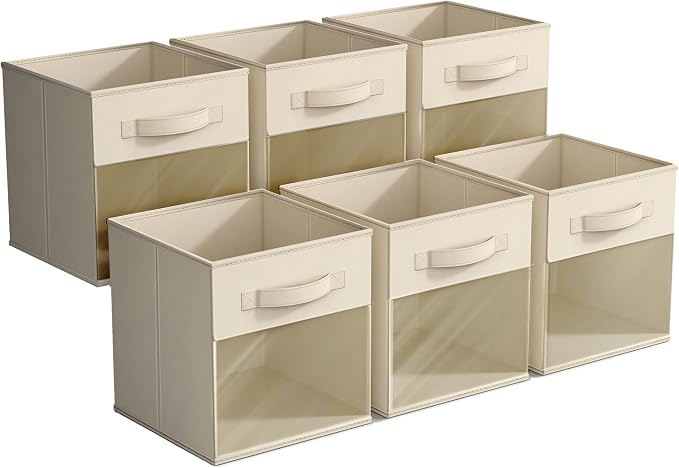 Sorbus 11 Inch Storage Bins with Clear Window - 6 Foldable Baskets for Organizing Clothes, Toys, Books - Sturdy Collapsible Fabric Storage Cubes with Handle - Storage Baskets for Shelves, Closets - Image 7