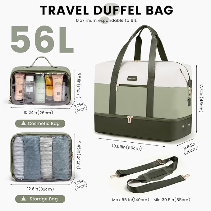 LOVEVOOK Weekender Bag for Women, Large Duffle Bag for Travel with 2 Packing Cubes, Carry on Overnight Bag with Shoe Compartment, Mom Hospital Bags for Labor and Delivery - Image 2