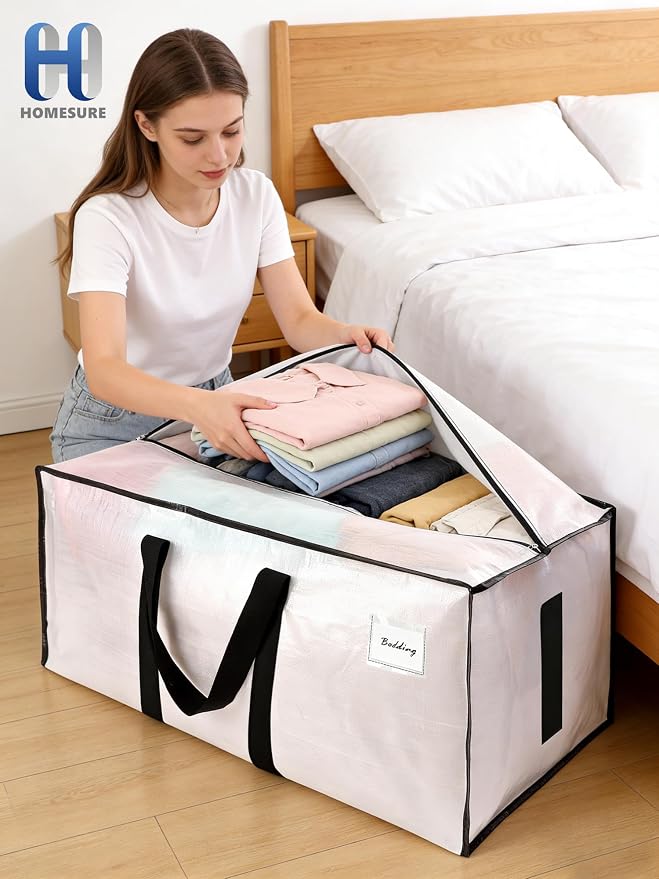 HOMESURE Supports 200lbs Heavy Duty Moving Bags - Strong Zipper & Wrap-Around Handles - Water-Resistant Storage Totes, Durable Alternative to Moving Boxes - 12 Pack - Semi-Transparent - Image 8