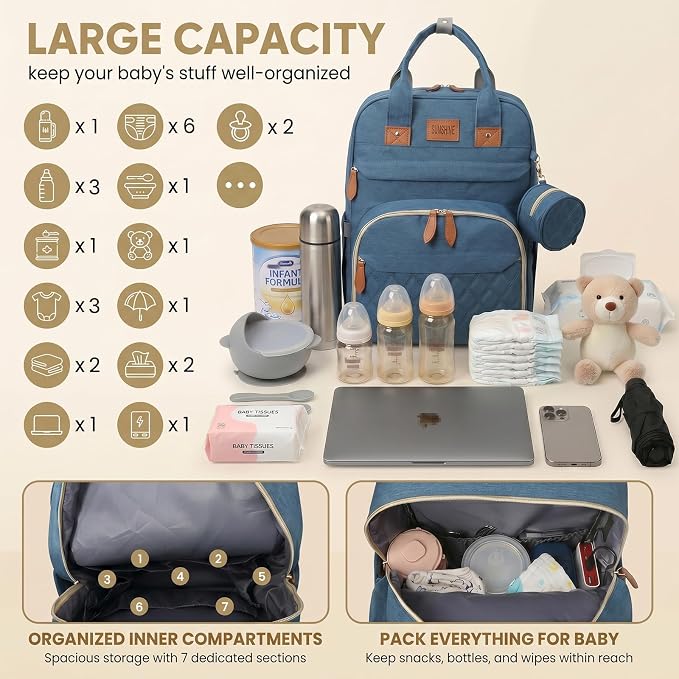 HAWILAND Diaper Bag Backpack for Mom Dad, Large Travel Baby Bag, Lightweight Diaper Bag with Insulated Pockets & USB Changing Port, Blue - Image 3
