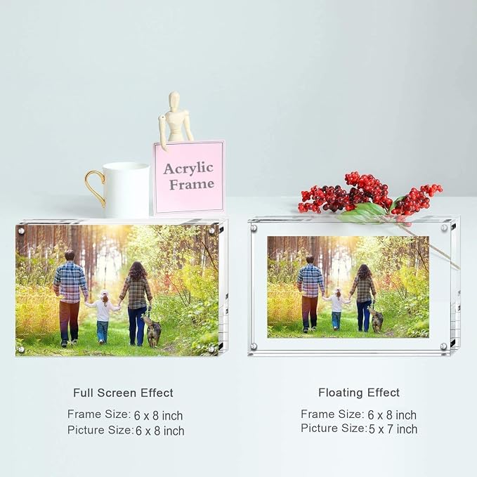 Boxalls 6x8 Inches Acrylic Picture Frames - 5 Pack, Clear Frameless 6x8 Photo Frames with Magnetic, Double Sided Transparent Desktop Frame(5 Pack) - Image 5